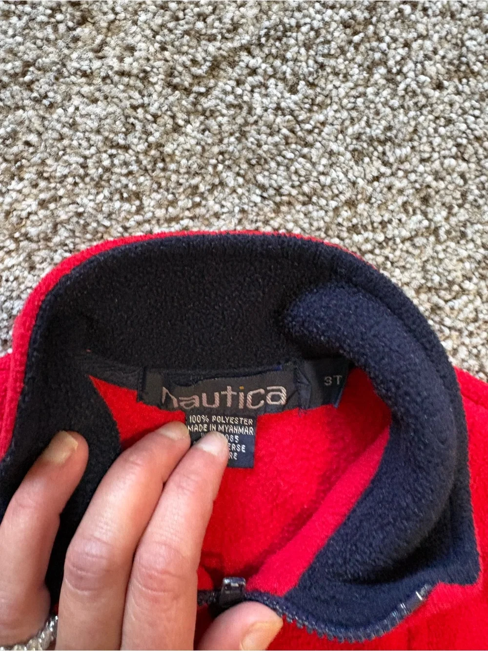 Nautica Red Fleece Half-Zip Pullover with Navy Trim